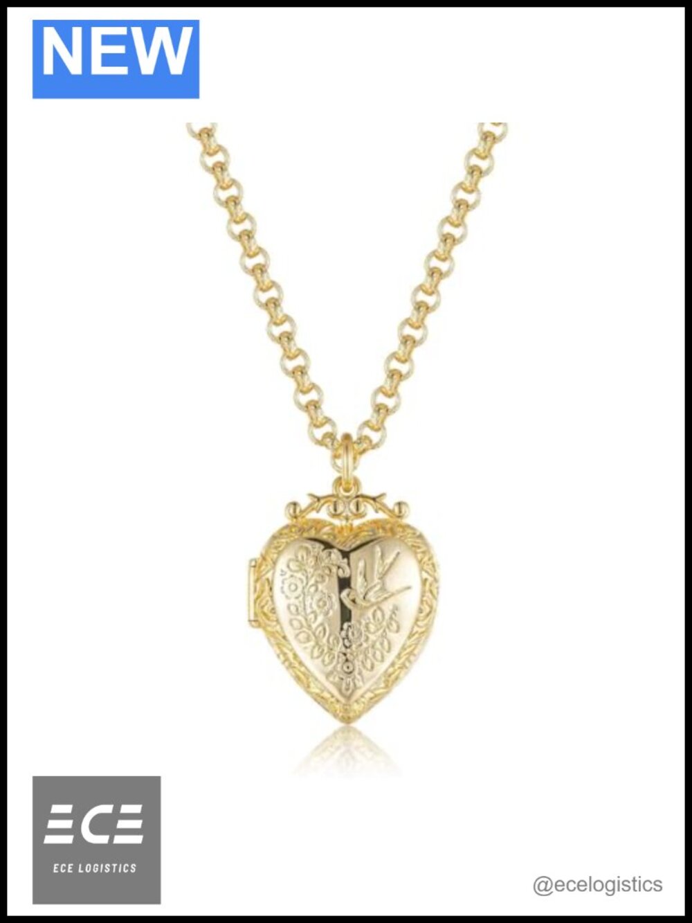 Gold Plated Heart Locket Necklace Birds Flowers 22" Chain